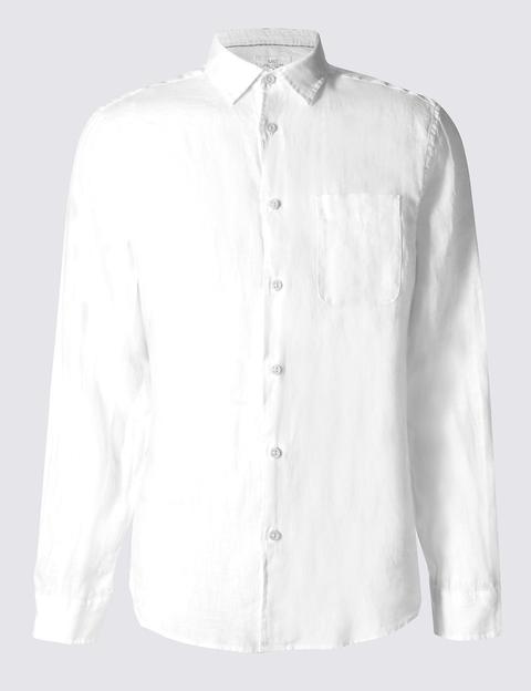 Easy Care Pure Linen Shirt With Pocket