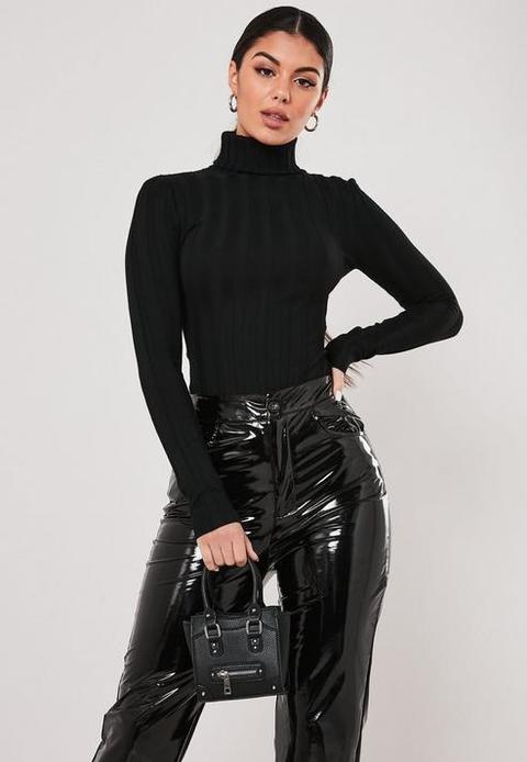 black roll neck bodysuit
