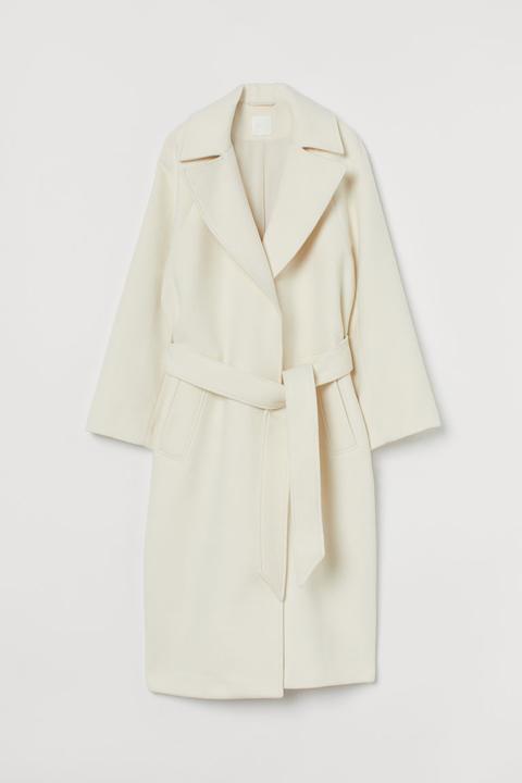 Belted Felted Coat - White