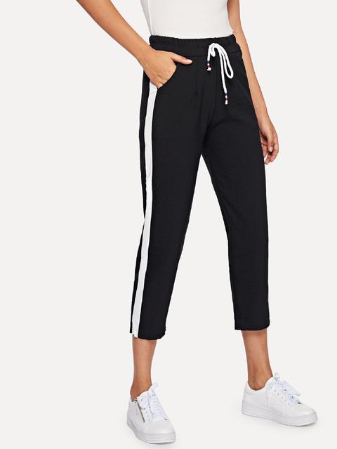 Striped Tape Side Drawstring Waist Pants