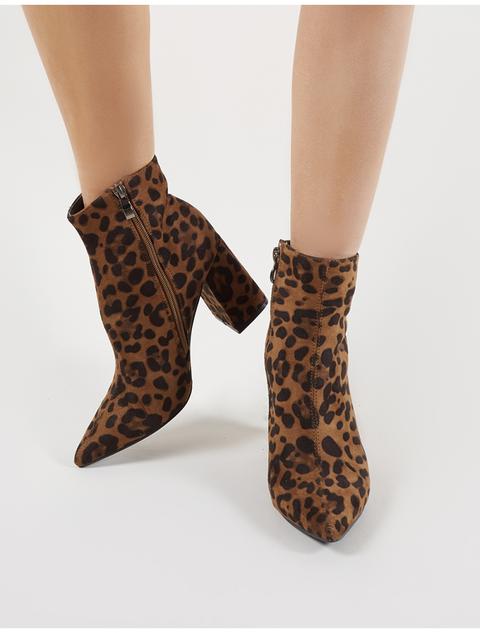 Empire Pointed Toe Ankle Boots In Leopard Print