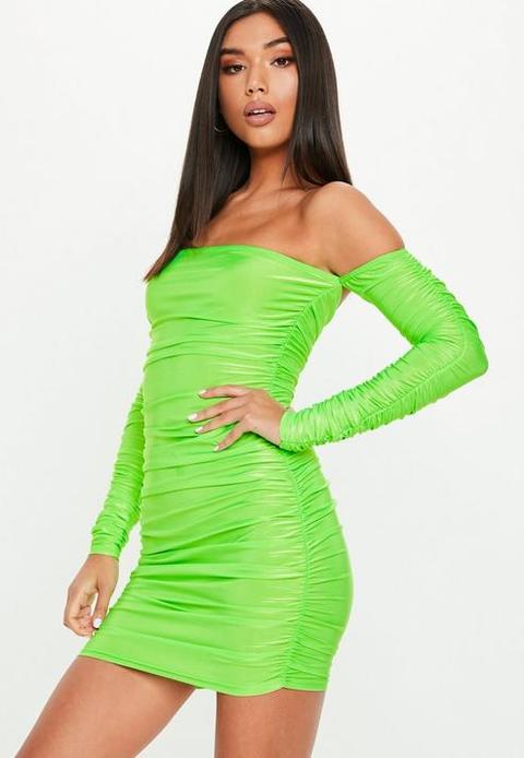 neon green bardot dress