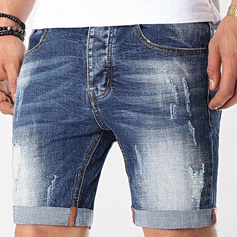 Short Jean Avec Dechirures Lb054-b1 Bleu Brut