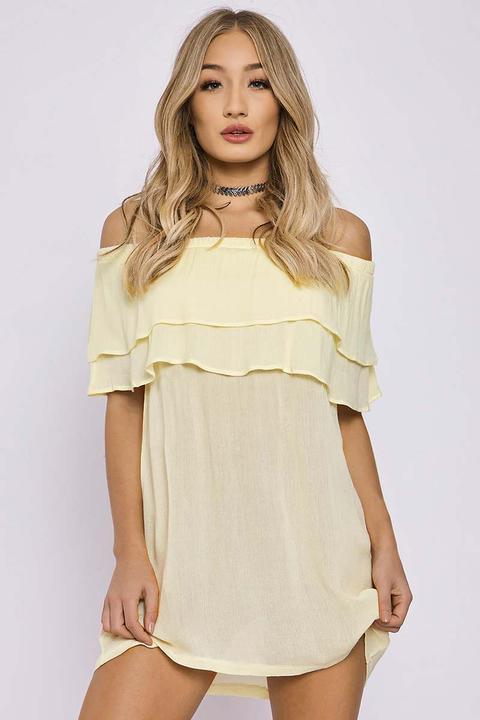 Yellow Dresses - Charlotte Crosby Yellow Double Layer Bardot Dress