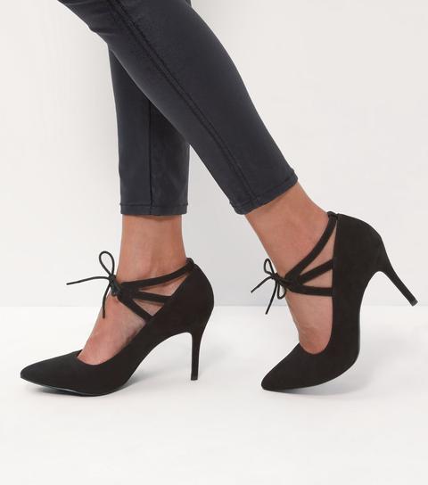 Black Comfort Lace Up Pointed Heels
