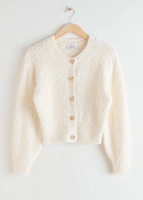 white knit cropped cardigan