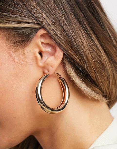 Asos Design 40mm Hoop Earrings In Thick Tube In Gold Tone