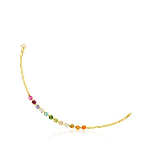 Pulsera Mix Color De Oro Y 12 Gemas Multicolor