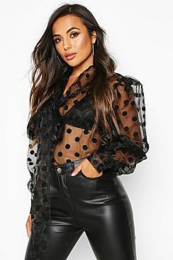 Camicetta A Pois In Organza Con Fiocco Petite