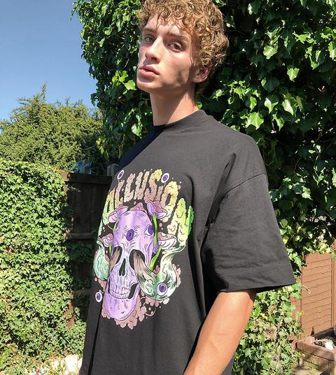 Collusion Oversized T-shirt With Smoke Skull Print In Black