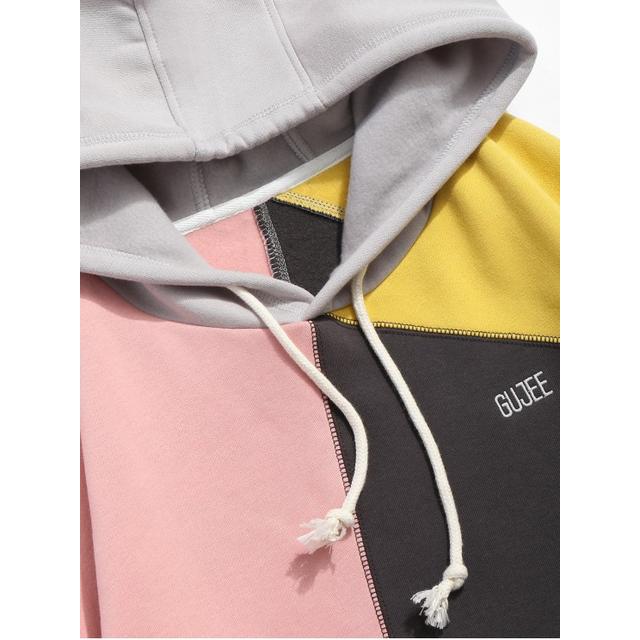 colorblock sewing patchwork fleece hoodie