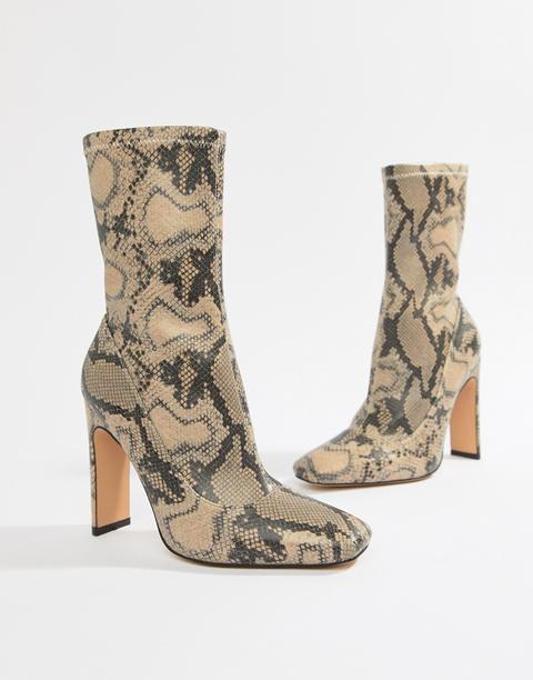 Missguided Heeled Ankle Boots In Snake Print - Nude