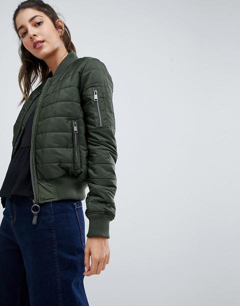 Brave Soul Alex Padded Bomber Jacket - Khaki