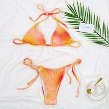 Bañador Bikini Con Cordón Lateral Triángulo De Ombré De Terciopelo