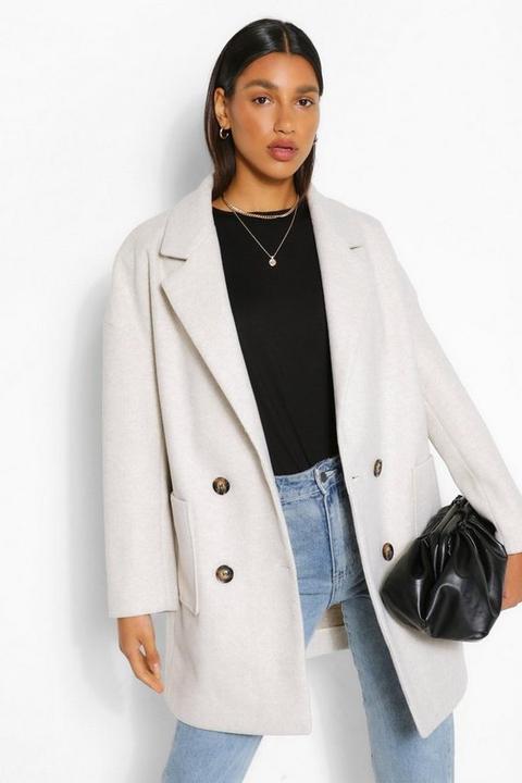 Womens Oversized Double Breasted Wool Look Coat - White - 12, White