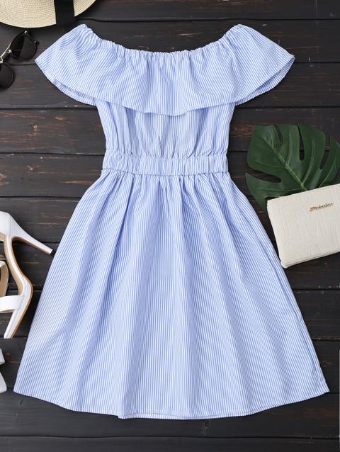 Open Back Striped Off The Shoulder Dress