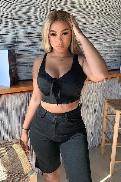 Black Tie Detail Extreme Cropped Top - Trista