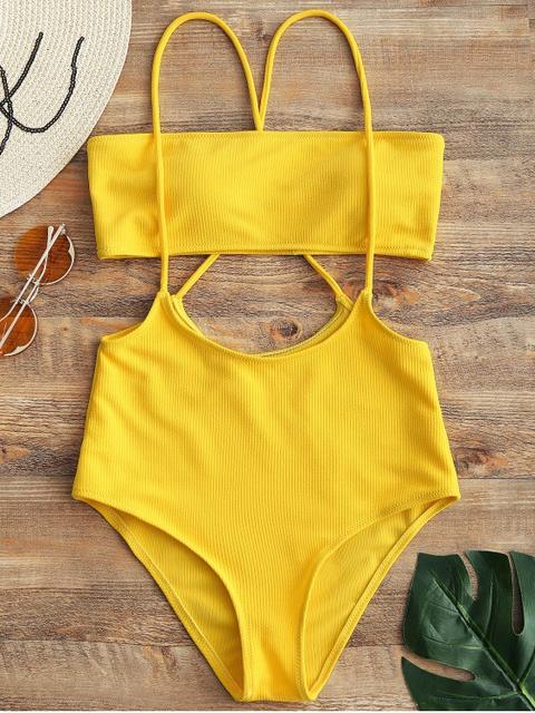 Bikini Top Bandeu Con Bikini Bottom De Cintura Alta Yellow