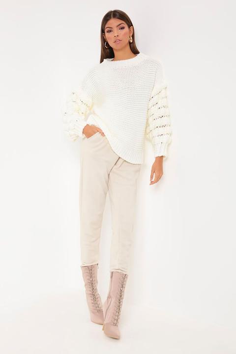 Cream Knitted Bubble Sleeve Jumper