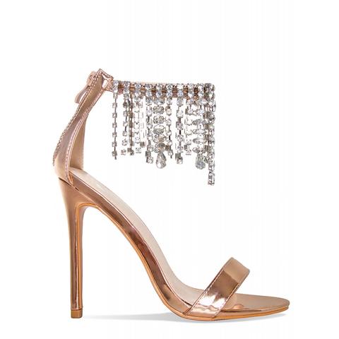 Elis Rose Gold Diamante Barely There Heels