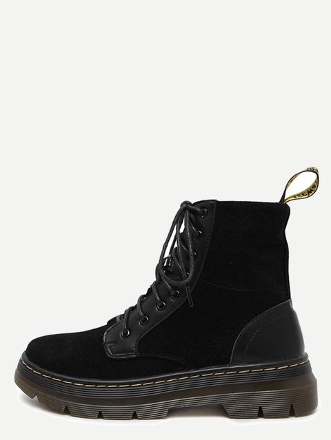 Black Nubuck Leather Lace Up Rubber Sole Short Boots