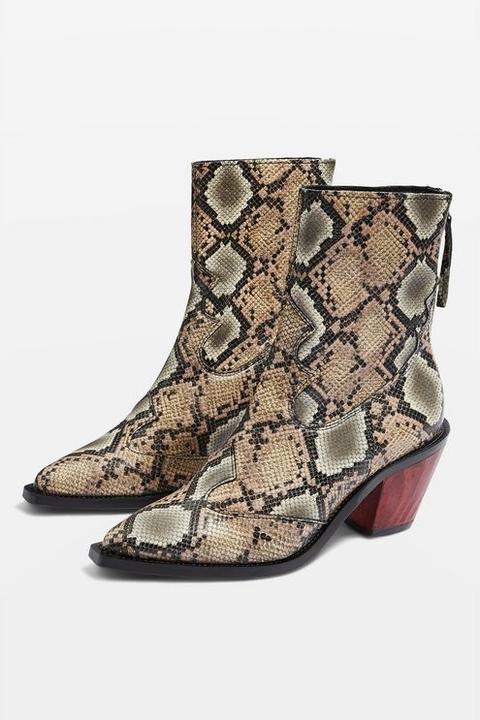 Womens Marcel Snake Effect Ankle Boots - Natural, Natural