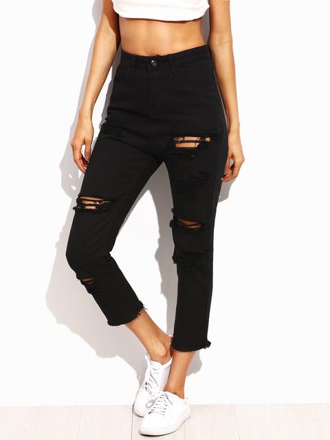 Black Ripped Frayed Skinny Ankle Jeans