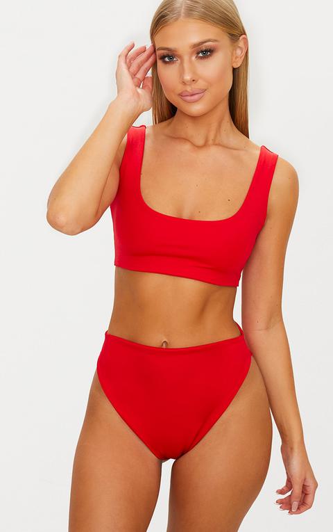 Red Mix & Match High Waisted High Leg Bikini Bottom