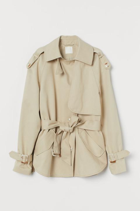 Short Lyocell-blend Trenchcoat - Beige