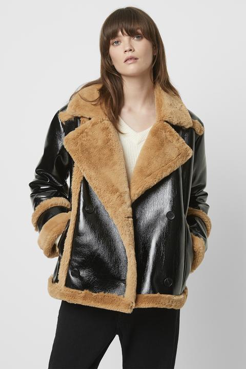 Filpa Faux Shearling Double Breasted Jacket - Black Multi