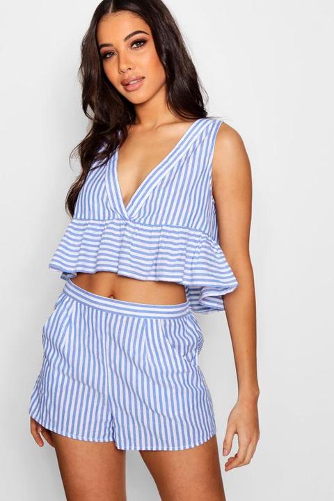 Pinstripe Ruffle Beach Co-ord