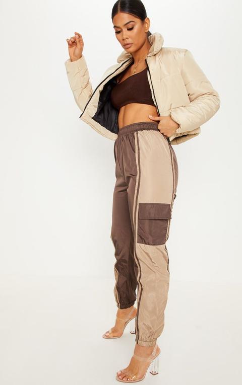 Chocolate Contrast Panel Pocket Shell Jogger