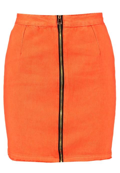 Missguided Zip Front Skirt Gonna Di Jeans Orange