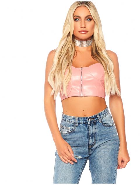 Blush Zip Up Pu Crop Top