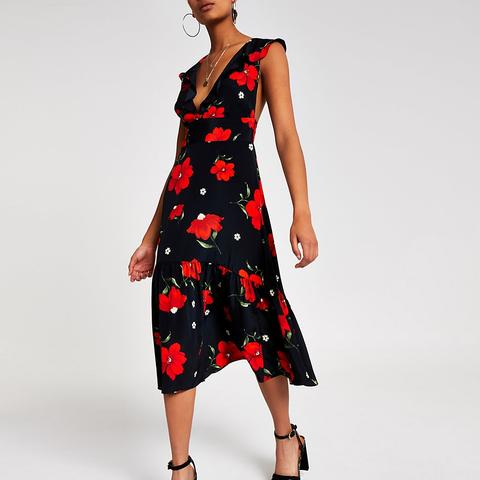 floral print frill hem dress