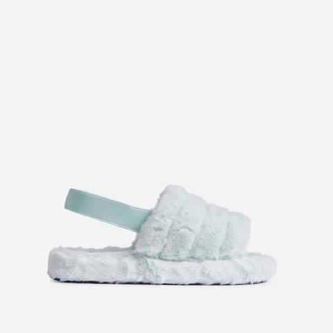 Boo Fluffy Stripe Slipper In Mint Green Faux Fur, Green