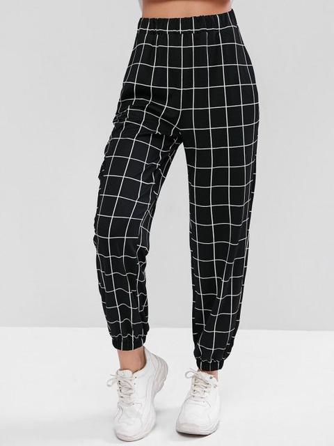 Pantalon De Jogging À Carreaux À Taille Haute Multi-a Black