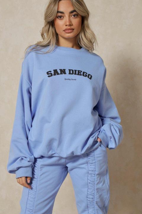 Womens Slogan Extreme Oversized Jumper Blue