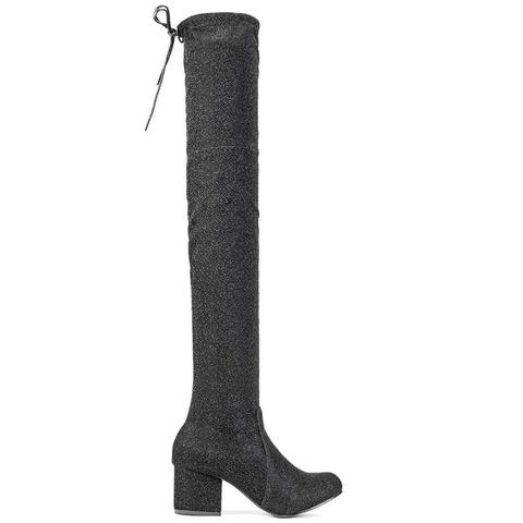 Charlotte - Heeled Over The Knee Boots In Black Glitter