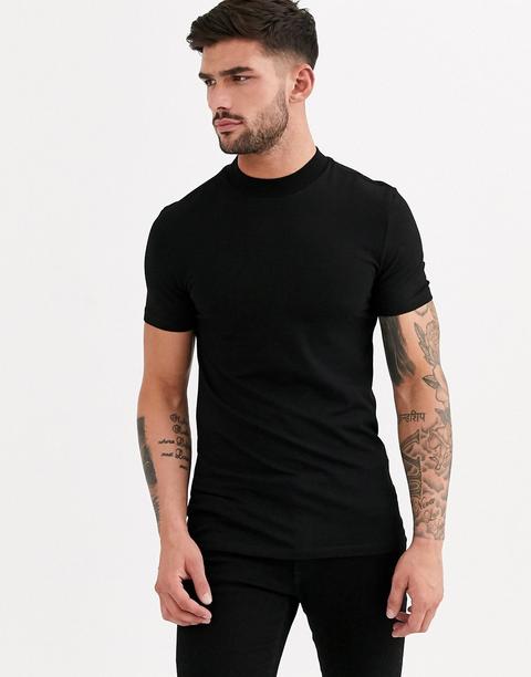 Asos Design Muscle Fit Jersey Turtle Neck In Black