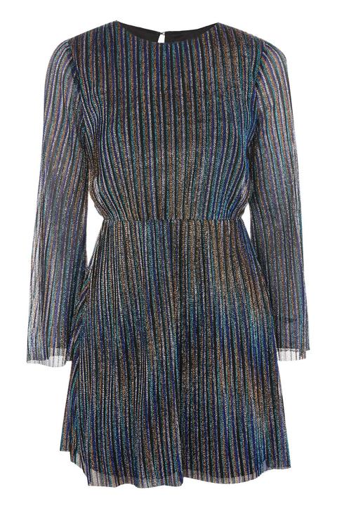 Womens Glitter Stripe Plisse Shift Dress - Multi, Multi