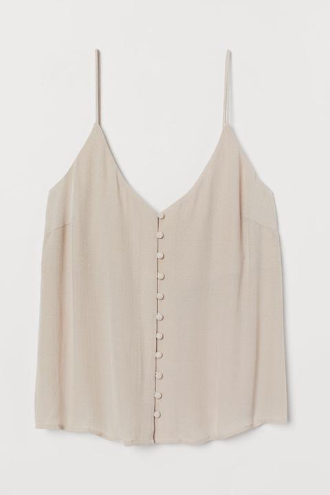 V-neck Top With Buttons - Beige
