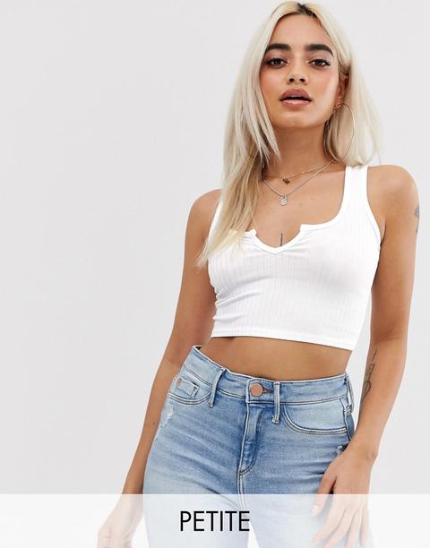 Boohoo Petite - Top Corto Basic A Coste Bianco Con Intaglio - Bianco