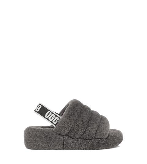 Ugg Fluff Yeah Logo Slide Pour Femmes En Charcoal