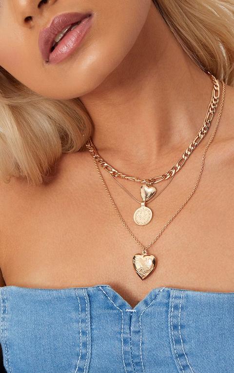 Gold Triple Layered Heart Necklaces