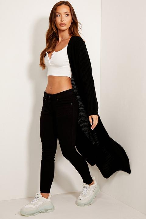 Black Longline Knitted Open Cardigan