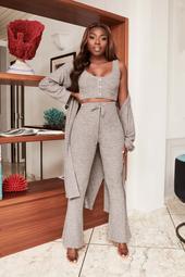 Patricia Bright Ribbed Knit Fit And Flare Trouser In Marl Grey