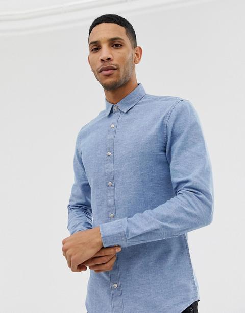 Only & Sons - Chemise Ajustée En Chambray Flammé - Jean Bleu