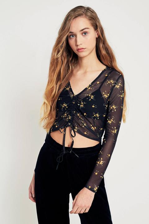 Pins & Needles Floral Deep V Ruched Top - Womens L