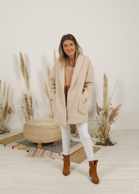 Abrigo Oversize Tipo Paño Rosa Botones Forrados